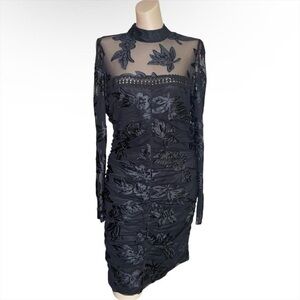 Betsey Johnson Black Ruched Sheath Dress with Bishop Sleeves NWT